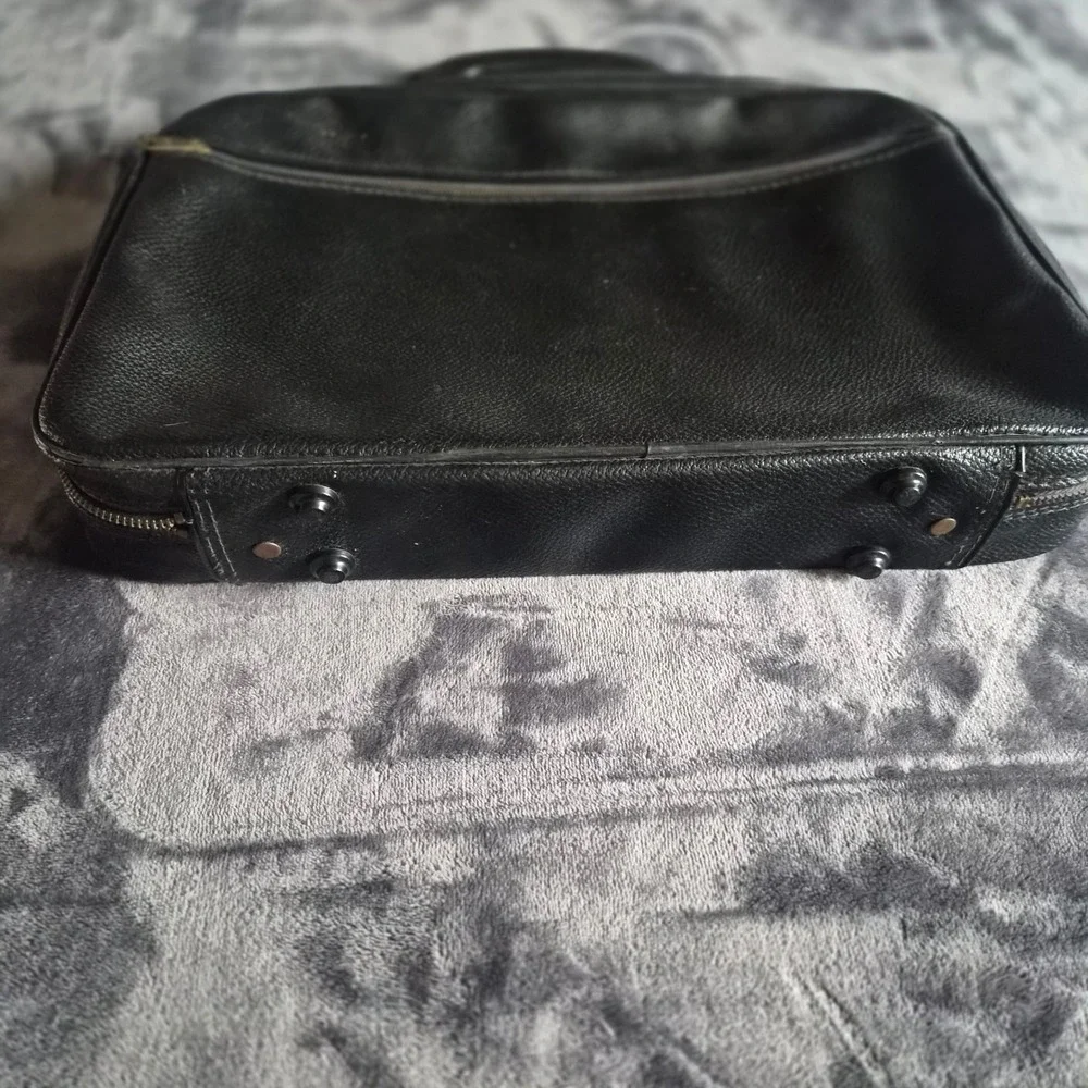 Vintage Black Pebbled Faux Leather Briefcase Laptop Bag Made in Japan YKK Zipper